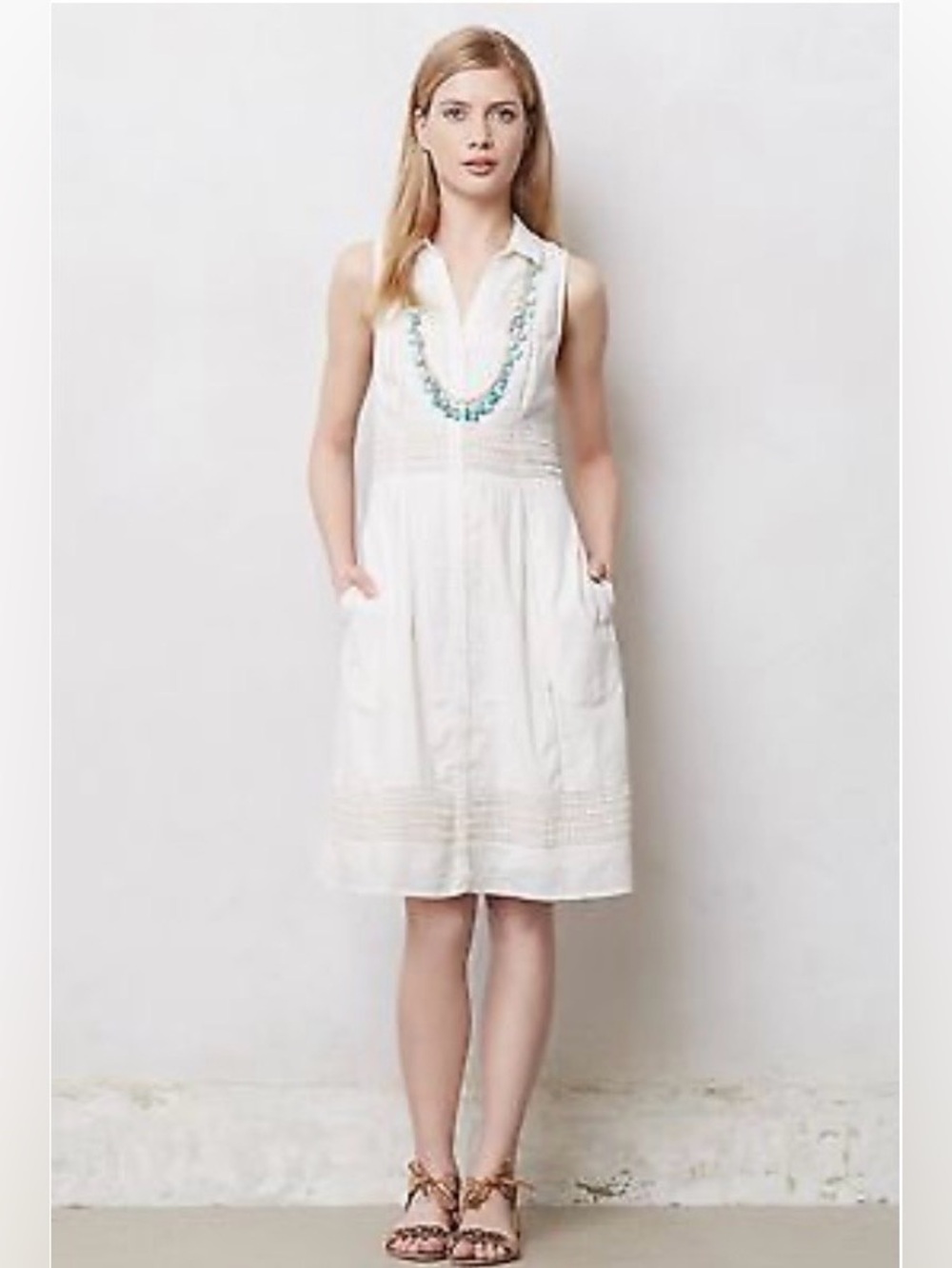 Anthropologie Maeve Swiss Dot Embroidered Shirt Dress – White – Size 0